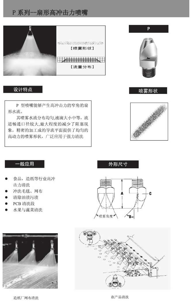 p系列窄角扇形噴嘴的性能參數